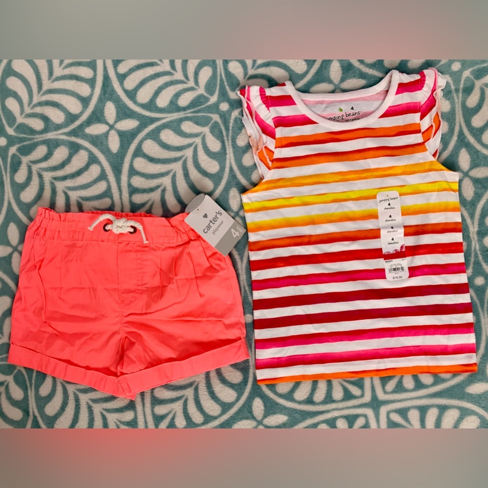 Toddler Girls’ Jumping Beans Top & Carter’s Shorts Playwear Size 4 NWT